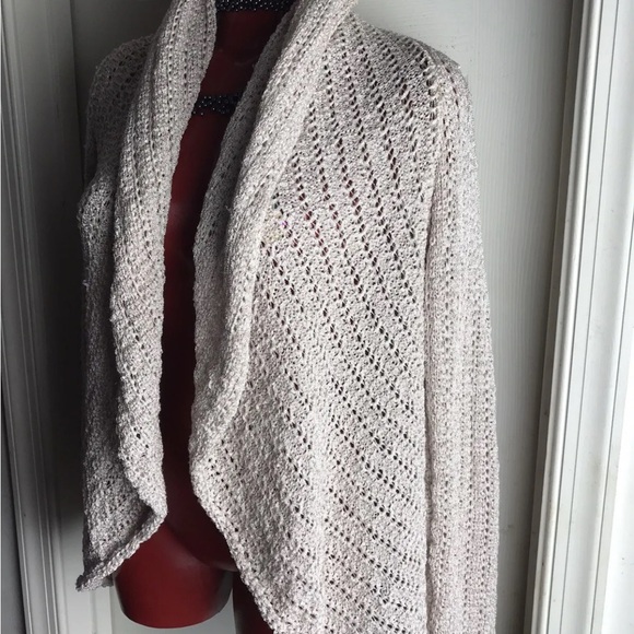 CACHE SHAWL COLLAR DRAPED OPEN FRONT CARDIGAN - BEIGE -SIZE L LARGE - Picture 3 of 11